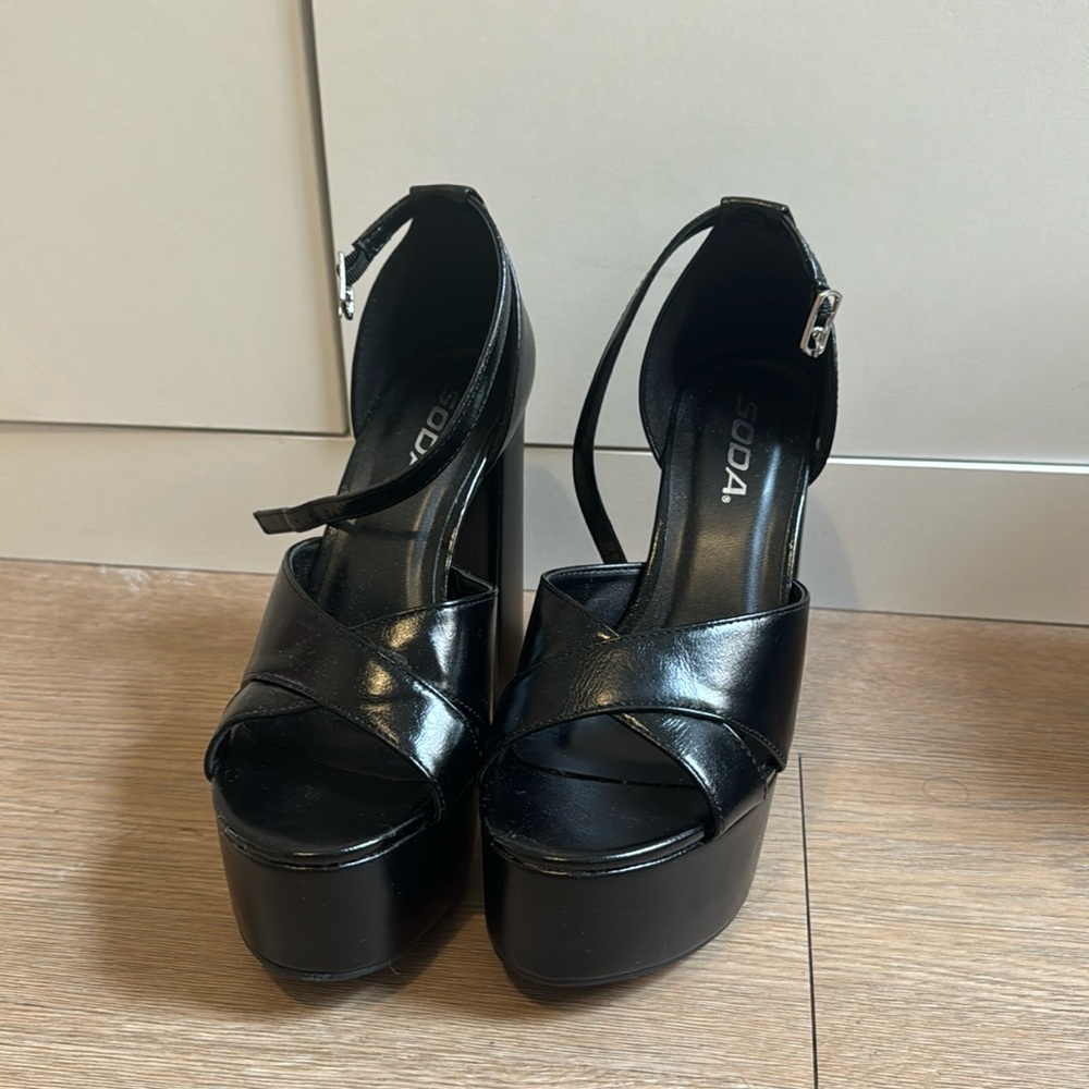 Soda Black Platform Heels